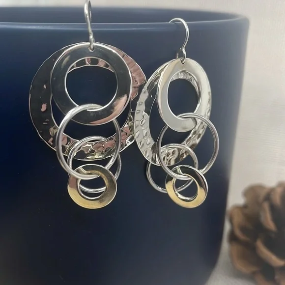 925 Sterling Silver Multi Circles Dangle Earrings Classic Look CII Mexico - Picture 8 of 9
